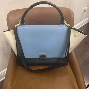 Celine Tricolor Satchel in Blue, Black, and Cream